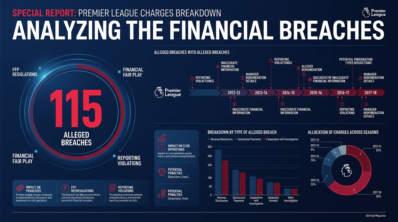 Breakdown of the 115 Premier League financial charges brought against Manchester City.